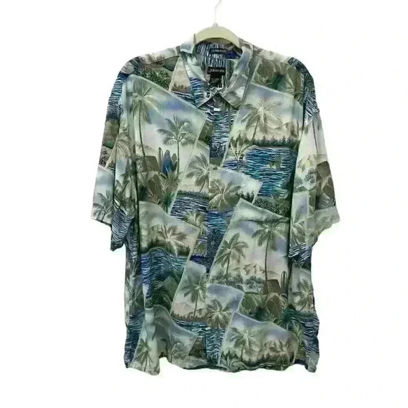 St Johns Bay Mens XXL Button Down Hawaiin Shirt Rayon Island Style Short Sleeve - Picture 2 of 8